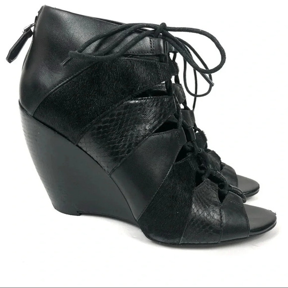 Kenneth Cole Calf Hair Lace Up Open Wedges Booties - Picture 3 of 8